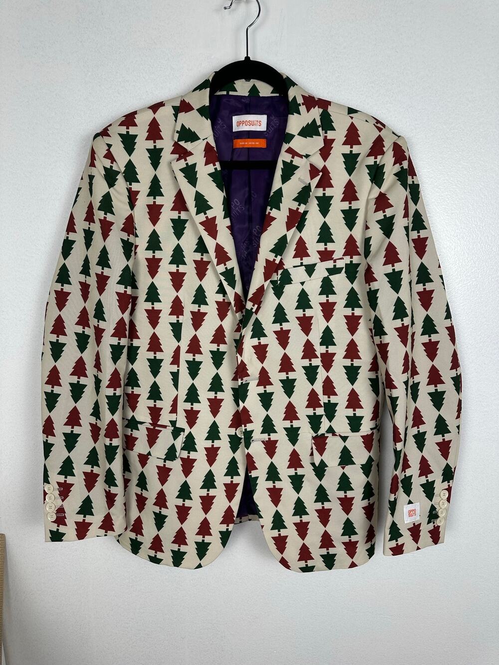 OppoSuits Men's "Treemendous" Christmas Blazer Green and red trees Size Medium